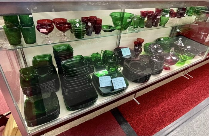 Collectible green and red glassware