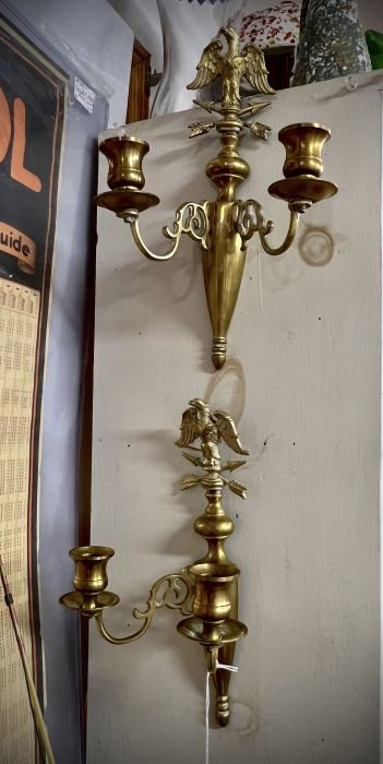 Pair of brass sconces w/eagles