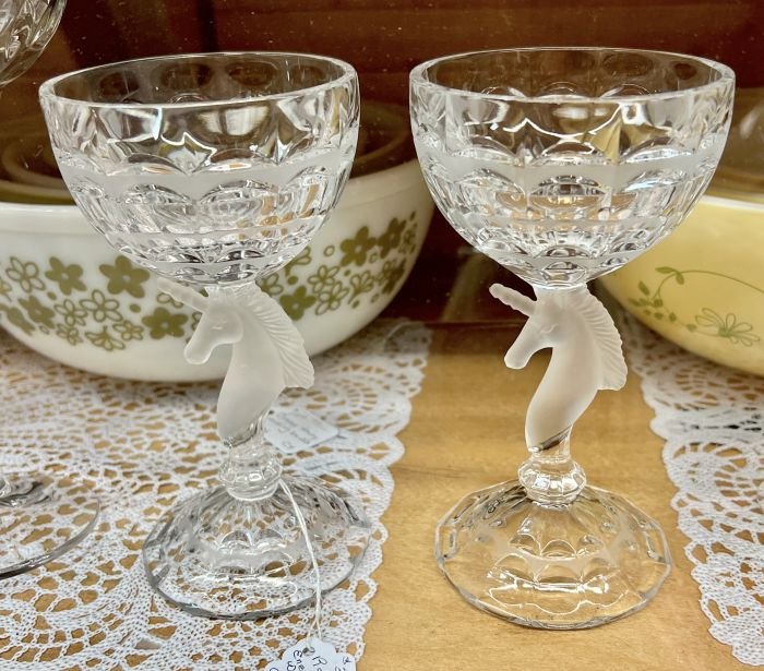 Rare vintage Enesco unicorn wine goblets